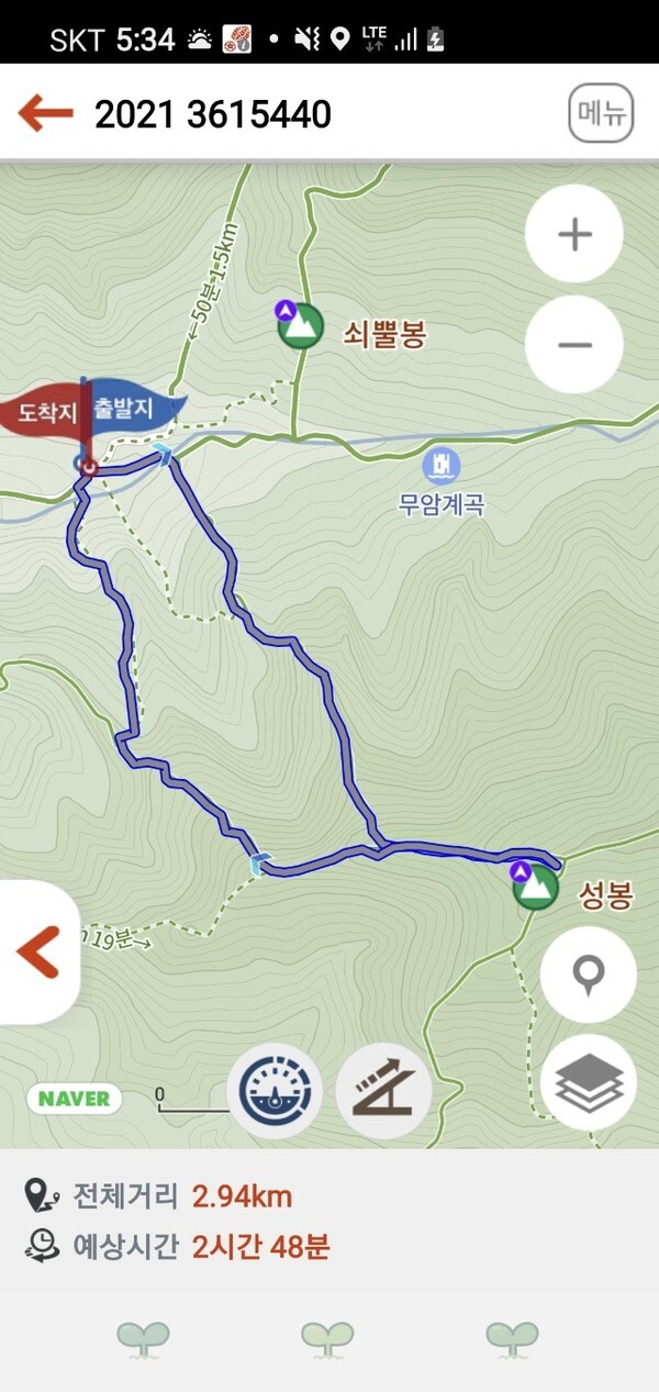  제천 성봉(城峰) 산행코스 및 기록