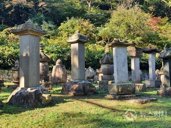 대흥사 부도전. ‘부도’는 스님의 사리를 봉안한 것이다. 부도전에는 이와 같은 ‘부도’ 뿐만 아니라 비문을 돌에 새겨 부도 근처에 세우는 ‘탑비’도 함께 건립되어 있다. 대흥사 부도전에는 서산대사를 비롯하여 대흥사 역대 종사와 강사들의 부도와 탑비가 봉안되어 있다.