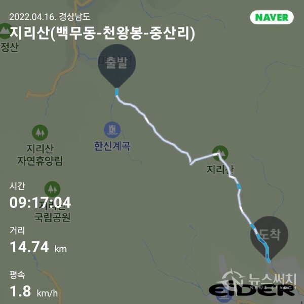 지리산 백무동-천왕봉-중산리 산행코스 및 기록