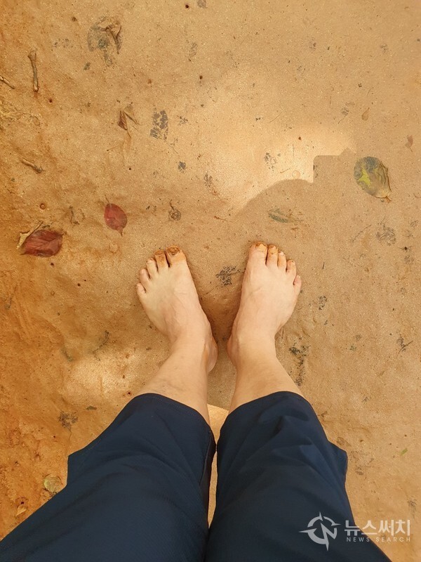 계족산 황톳길 맨발걷기. 계족산 황톳길을 걷는 여러 방법 중 신발을 벗고 맨발로 걷는 것이 건강에 최고로 좋다고 한다. 맨발로 황톳길을 걸으면 황토바닥의 시원한 기운이 사람의 몸에 짜릿하게 퍼져 대자연의 기운이 온몸을 충만하게 한다.